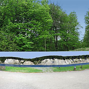 das ist mein längstes Panorama, die Kreideküste komplett von Sassnitz (links) bis zum Königsstuhl (rechts) die Idee dahinter: das ist der Weg vom Nationalparkzentrum Königsstuhl (rechts) zur Aussichtsplattform (links), und alle Touris gehen erstmal auf diesem Weg an der gesamten Kreideküste vorbei weitere Ideen auf diesem Weg: kleine Hinweisschilder mit den Hauptattraktionen (Wissower Klinken, EMA-Sicht, Kieler Bach, Viktoriasicht, usw.), Ideenbilder mit den passenden Gemälden von CDF