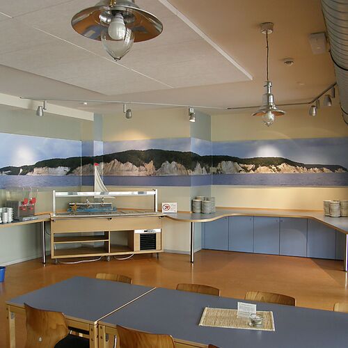 Hintergrund-Panorama des Buffets einer unserer Jugendherbergen hier in HGW, der maritimeren der beiden...aufgezogen auf Kapa-Platten und ein paar mal um die Ecke gedacht...würd auch in jeder Küche funktionieren...